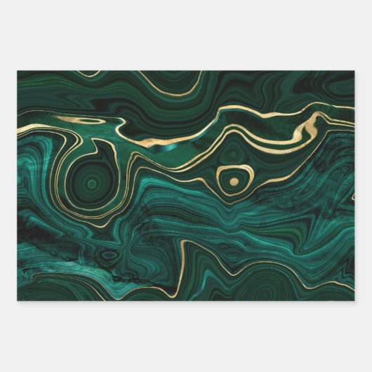Green und Gold Malachite Gemstone Geschenkpapier Set (Vorderseite 2)