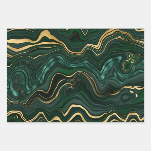 Green und Gold Malachite Gemstone Geschenkpapier Set (Vorderseite)