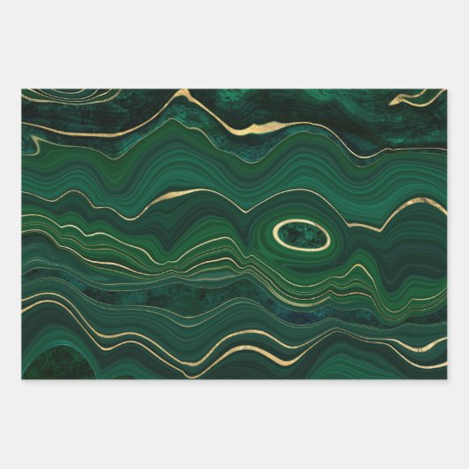 Green und Gold Malachite Gemstone Geschenkpapier Set (Vorderseite 3)
