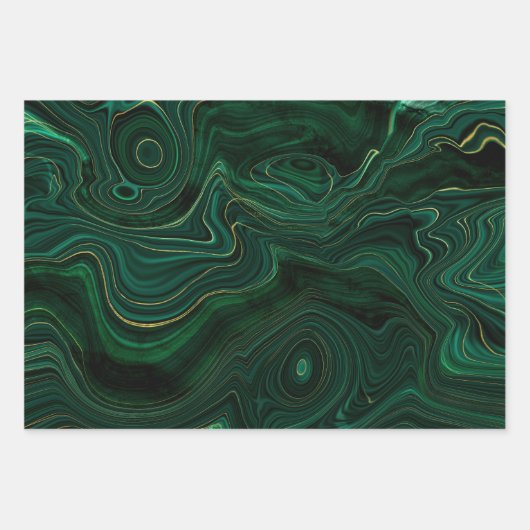 Green und Gold Malachite Gemstone Geschenkpapier Set (Vorderseite)
