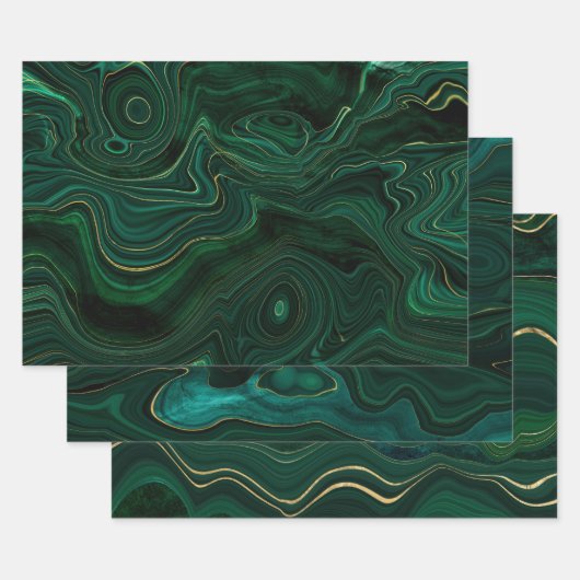 Green und Gold Malachite Gemstone Geschenkpapier Set (Set)