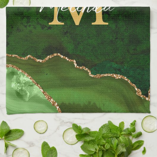 Green und Gold-Marmor Agate Geschirrtuch (Gefaltet)
