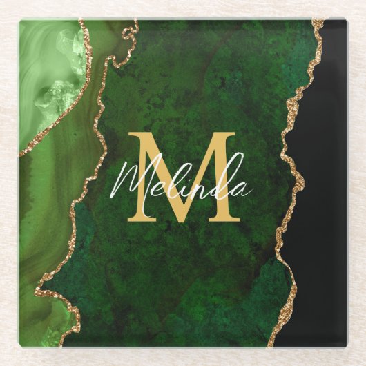 Green und Gold-Marmor Agate Glasuntersetzer (Vorderseite)