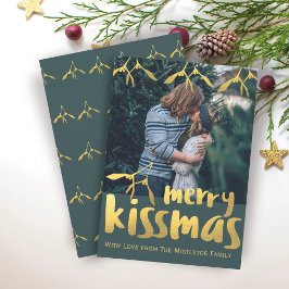 Green und Gold Merry Kissmas Foto Holiday Card Feiertagskarte