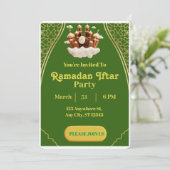 Green und Gold Minimalistisch Ramadan Iftar Einlad Einladung (Stehend Vorderseite)