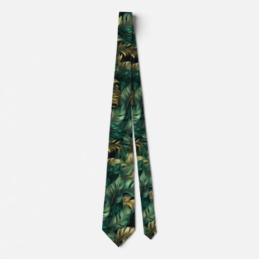 Green und Gold Monstera Blätter Neck Tie Krawatte (Vorderseite)