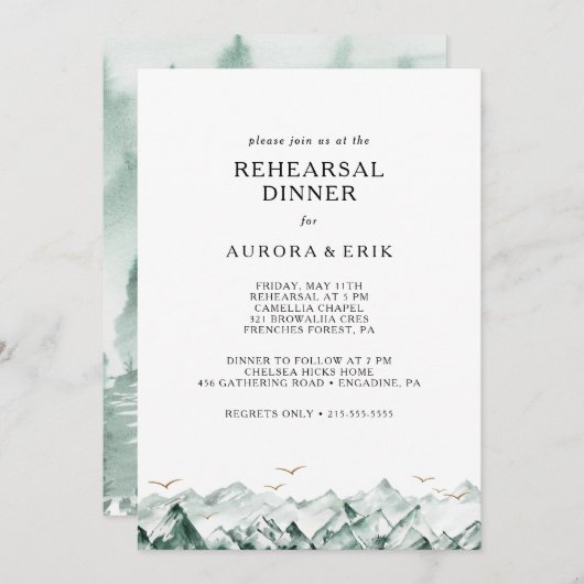 Green und Gold Mountain Probe Dinner Einladung (Vorne/Hinten)