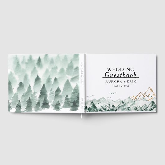 Green und Gold Mountain Range Wedding Gästebuch (Voll)