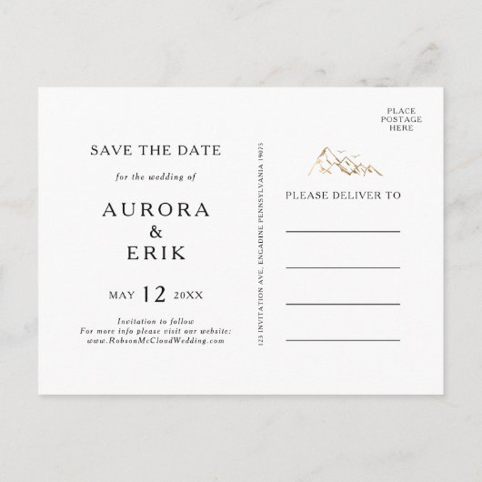 Green und Gold Mountain Save the Date Postcard Einladungspostkarte (Rückseite)