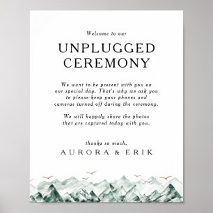 Green und Gold Mountain Unplugged Zeremony Sign Poster