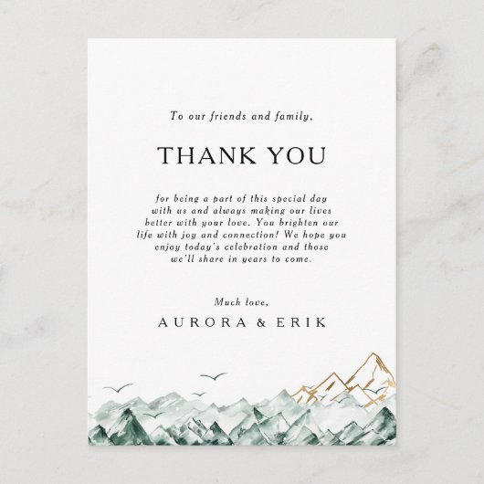 Green und Gold Mountain Vielen Dank Empfang Card Postkarte (Vorderseite)