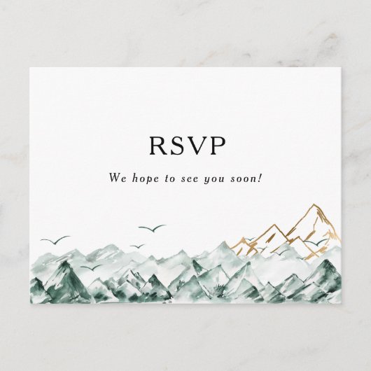 Green und Gold Mountain Wedding RSVP Postcard Postkarte (Vorderseite)