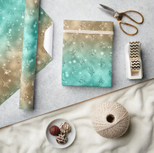 Green und Gold Ombre Glitzer Celestial Muster Geschenkpapier