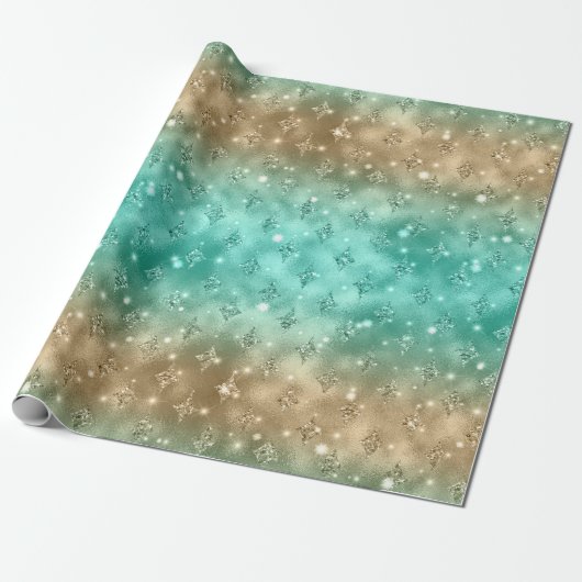 Green und Gold Ombre Glitzer Celestial Muster Geschenkpapier (Ungerollt)