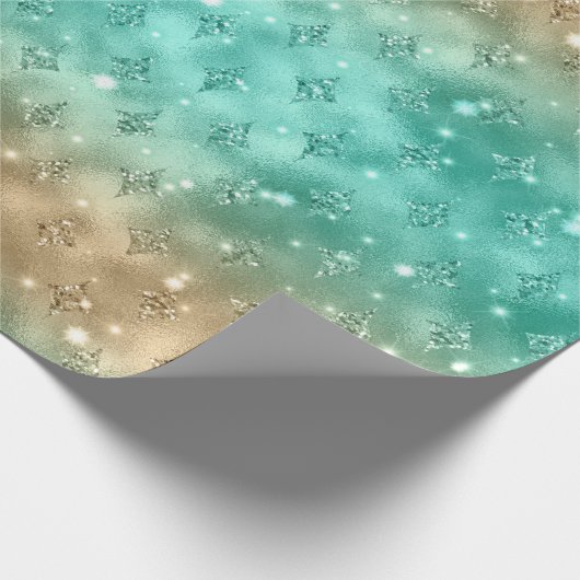 Green und Gold Ombre Glitzer Celestial Muster Geschenkpapier (Ecke)