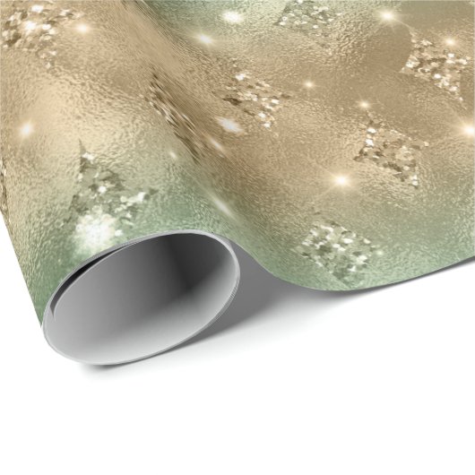 Green und Gold Ombre Glitzer Celestial Muster Geschenkpapier (Rolleneckpunkt)