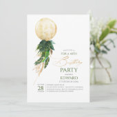 Green und Gold Palm Blätter Giant Balloon Geburtst Einladung (Stehend Vorderseite)