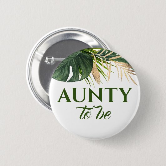 Green und Gold Palm Blätter Tropical Baby Shower Button (Vorne & Hinten)
