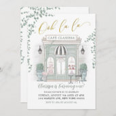 Green und Gold Pariser Café Einladung zum Geburtst (Vorne/Hinten)