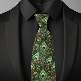 Green und Gold Peacock Feather Necktie Krawatte