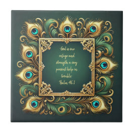 Green und Gold Peacock Frame Bibel Verse Fliese