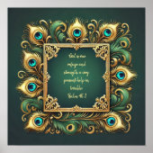 Green und Gold Peacock Frame Bibel Verse Poster (Vorne)