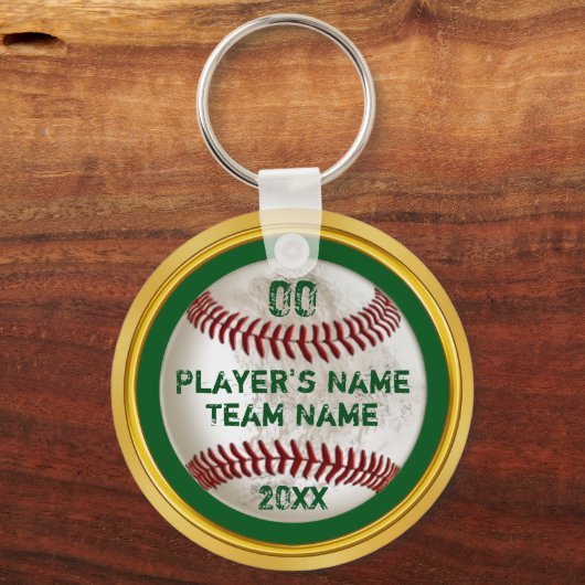 Green und Gold Personalisierte Baseball-Keychains Schlüsselanhänger (Vorderseite)