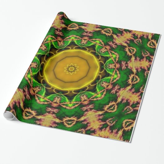 Green und Gold Psychedelic Design Geschenkpapier (Ungerollt)