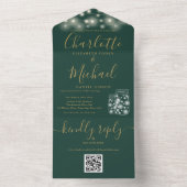 Green und Gold QR Code Mason Jars Lights Hochzeit All In One Einladung (Innen Boden)