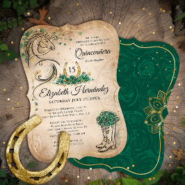 Green und Gold Quinceñera Rustikales Pferd Geburts Einladung