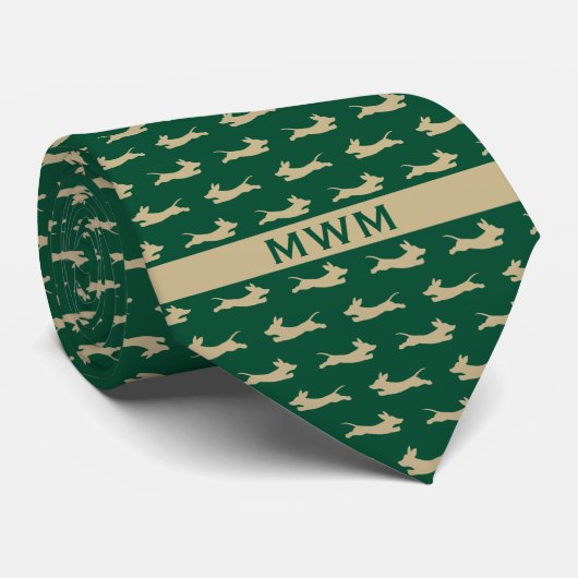 Green und Gold Running Dackel Krawatte (Gerollt)