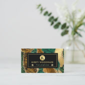 Green und Gold Safari Animal Glitzer Agate Visitenkarte (Stehend Vorderseite)