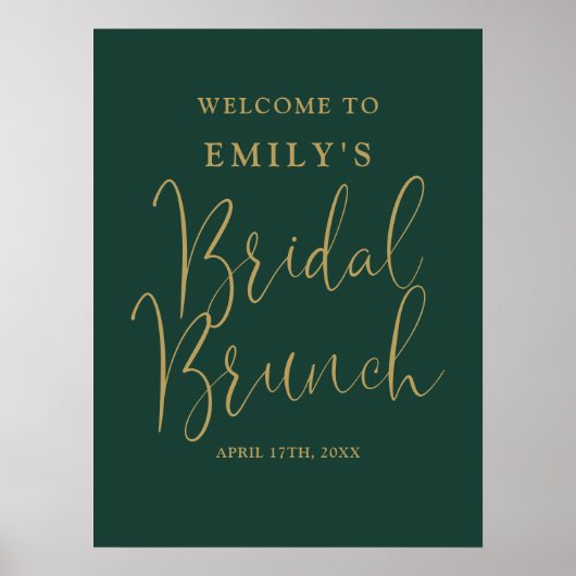 Green und Gold Script Bridal Brunch Begrüßungszeic Poster (Vorne)