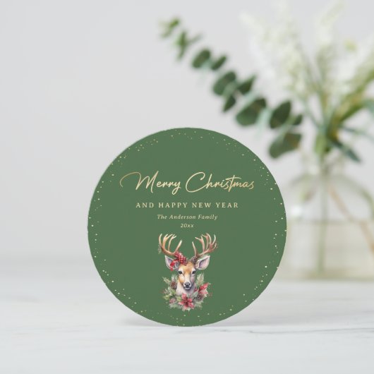 Green und Gold Snow Deer Frohe Weihnachten (Stehend Vorderseite)