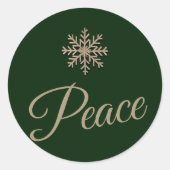 Green und Gold Snowflake Peace Holiday Runder Aufkleber (Vorderseite)