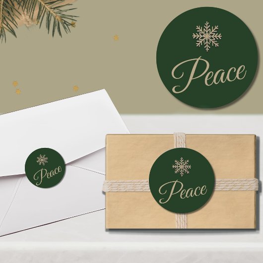 Green und Gold Snowflake Peace Holiday Runder Aufkleber