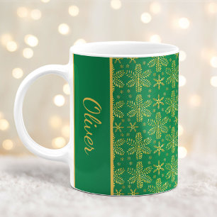 Green und Gold Snowflakes Weihnachten Tasse mit Na