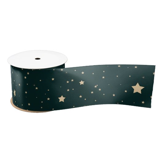 Green und Gold Starry Night Pattern Weihnachten Satinband (Spule)