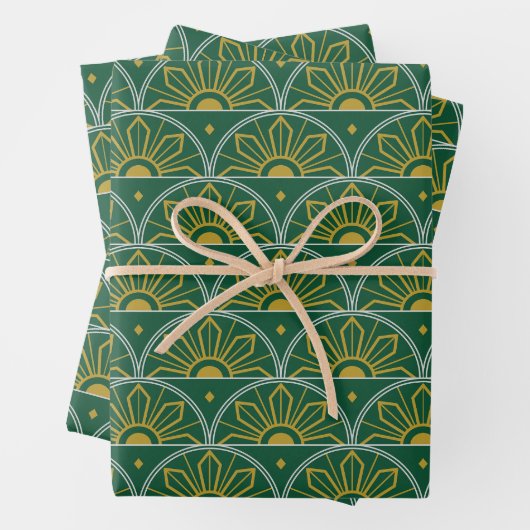 Green und Gold Sunburst Art Deco Geschenk Geschenkpapier Set (Beispiel)