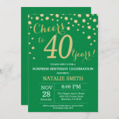 Green und Gold Überraschung 40. Geburtstag Diamant Einladung (Vorne/Hinten)
