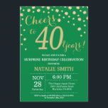 Green und Gold Überraschung 40. Geburtstag Diamant Einladung<br><div class="desc">Überraschung 40. Geburtstag Einladung mit Green und Gold Glitzer Diamond Hintergrund. Gold Confetti. Erwachsener Geburtstag. Männer oder Frauen zum Geburtstag. Für weitere Anpassungen klicken Sie bitte auf die Schaltfläche "Anpassen" und verwenden Sie unser Designwerkzeug,  um diese Vorlage zu ändern.</div>