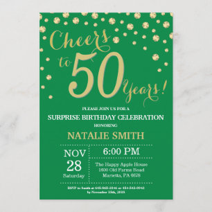 Green und Gold Überraschung 50. Geburtstag Diamant Einladung