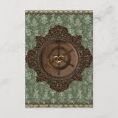 Green und Gold Viktorianisch Steampunk Empfang Begleitkarte (Rückseite)