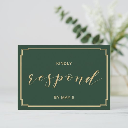 Green und Gold Wedding Rsvp (Stehend Vorderseite)