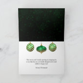 Green und Gold Weihnachtsbaumschmuck Feiertagskarte (Innenseite)