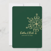 Green und Gold Winter Hochzeitsschneeflocken Invit Einladung (Rückseite)