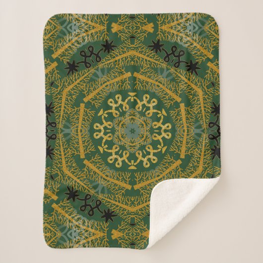 Green und Gold Xmas Tree Geometric Mandala Sherpadecke (Vorderseite)
