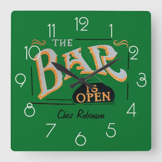 Green und Gold Zuhause Personalisiert Bar Clock Quadratische Wanduhr (Vorderseite)
