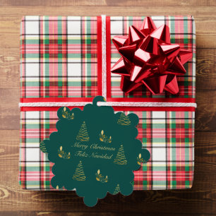 Green und Golden Christmas Bilingual Feliz Navidad Ornament Karte