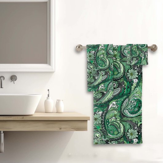 Green und Grey Paisley Pattern Badhandtuch Set